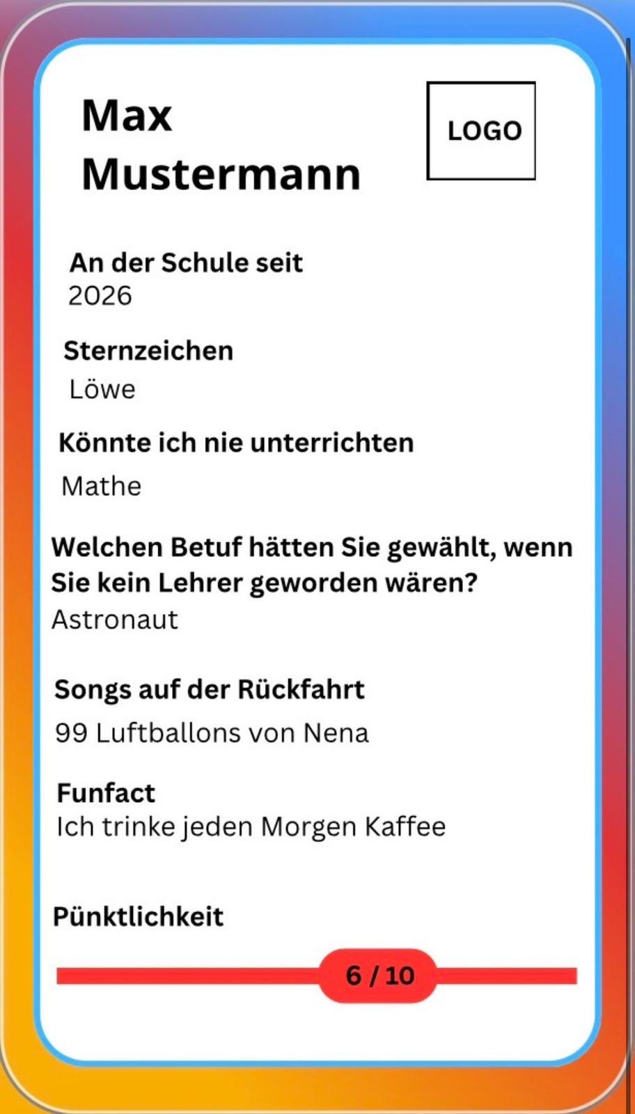 Entwurf einer Mitschülerin für die Kartenrückseite